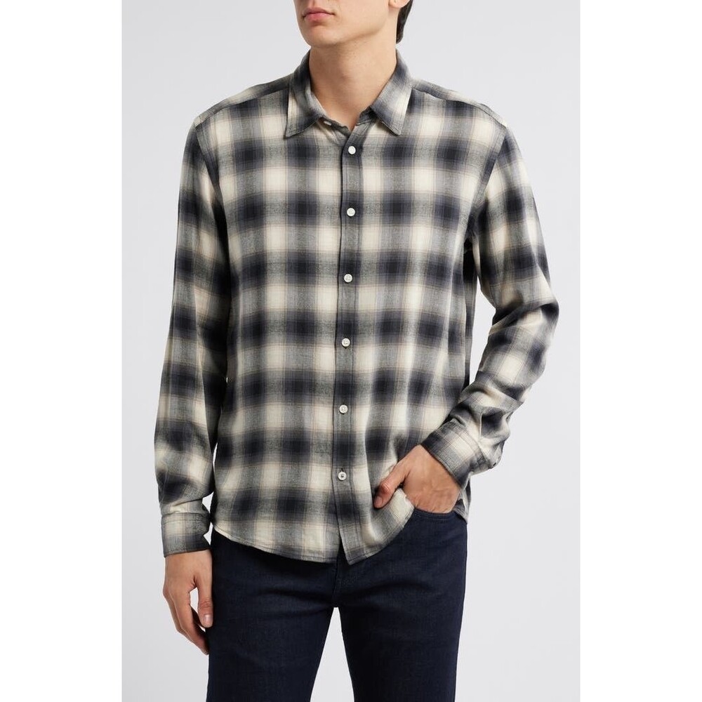 $158 NEW HUGO BOSS Mens XXL Beige/Gray/Black Plaid Long Sleeve Flannel Shirt